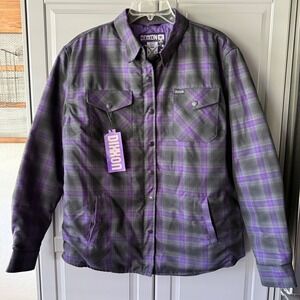 Dixxon Flannel Co.Womens Forum Quilted Plaid Flannel Jacket,Purple‎ Black,L(NWT)